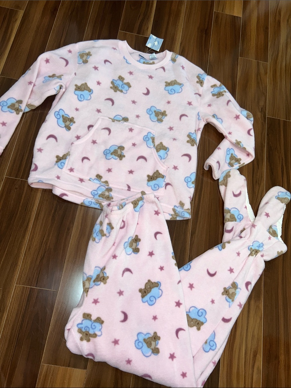 Large Teddy bear feetie pajama 2 piece set